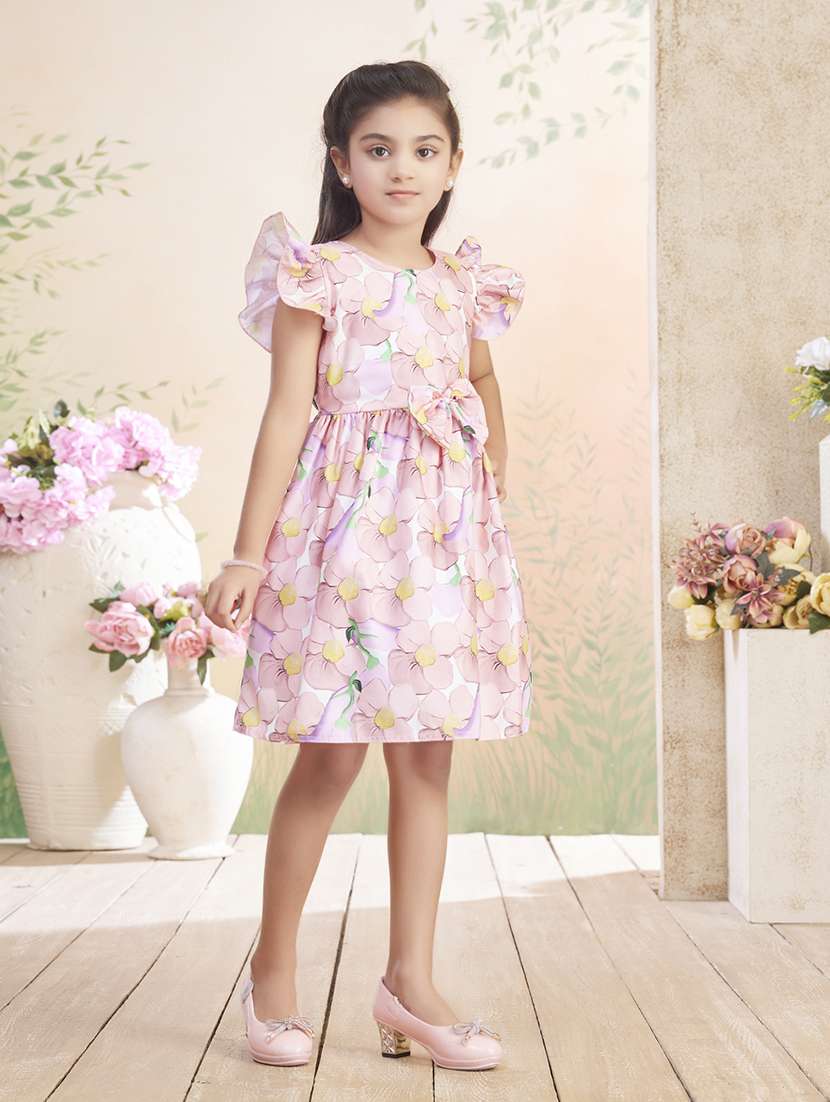 girls printed ruffle sleeve fit & flare dress - 22026436 -  Standard Image - 2