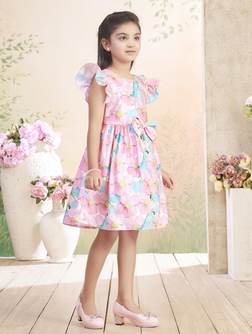 girls printed ruffle sleeve fit & flare dress - 22026437 - Standard Image - 2