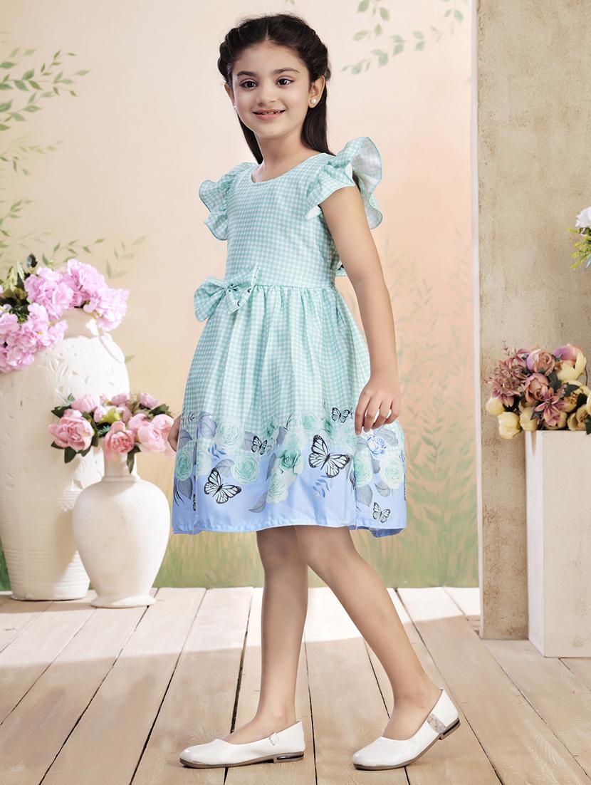 girls printed ruffle sleeve fit & flare dress - 22026438 - Standard Image - 2