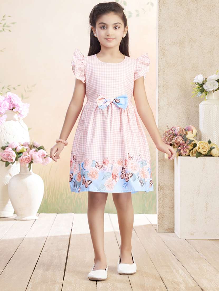 girls checkered ruffle sleeve fit & flare dress - 22026439 - Zoom Image - 0