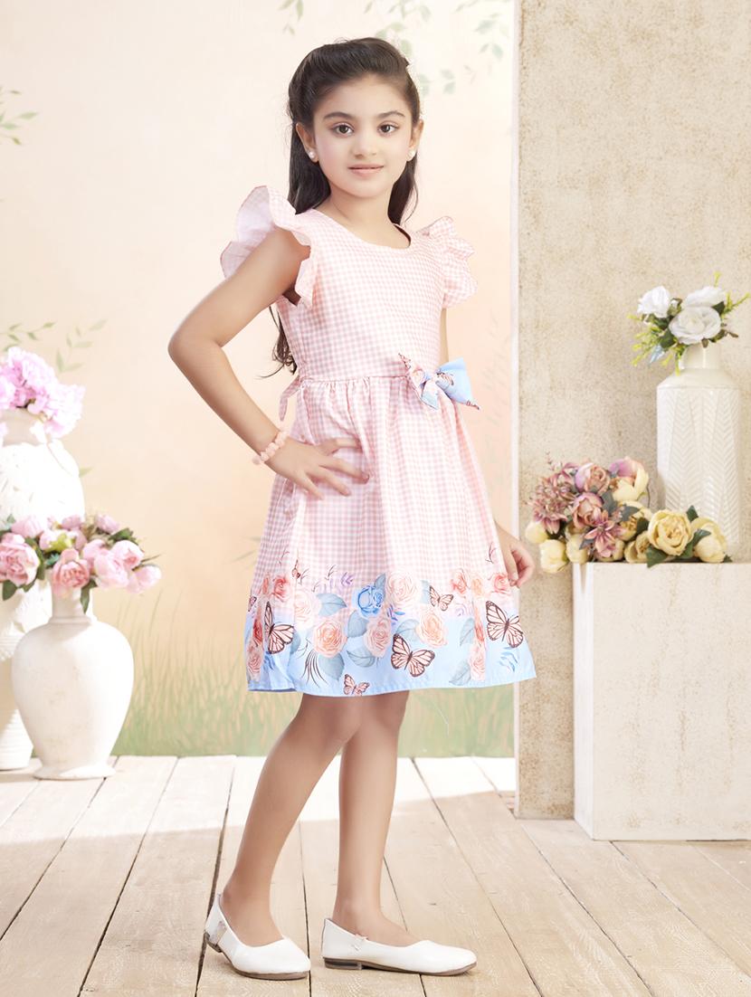 girls checkered ruffle sleeve fit & flare dress - 22026439 - Standard Image - 2