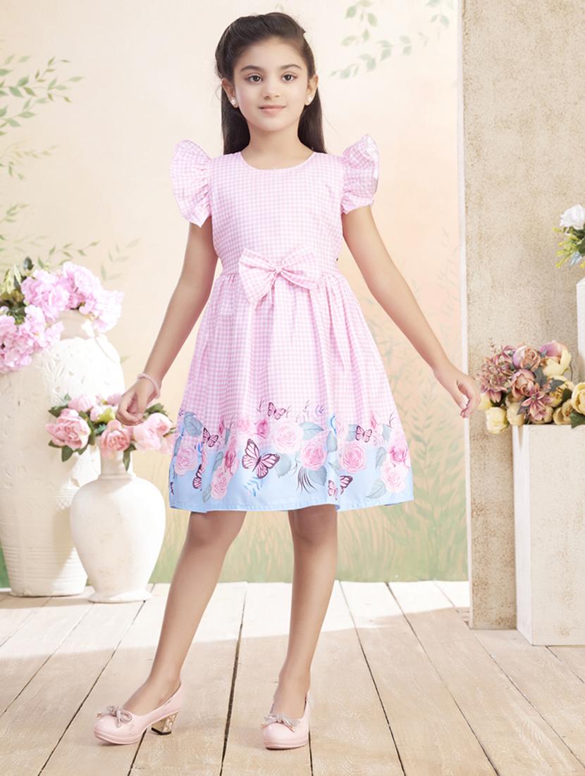 girls checkered ruffle sleeve fit & flare dress