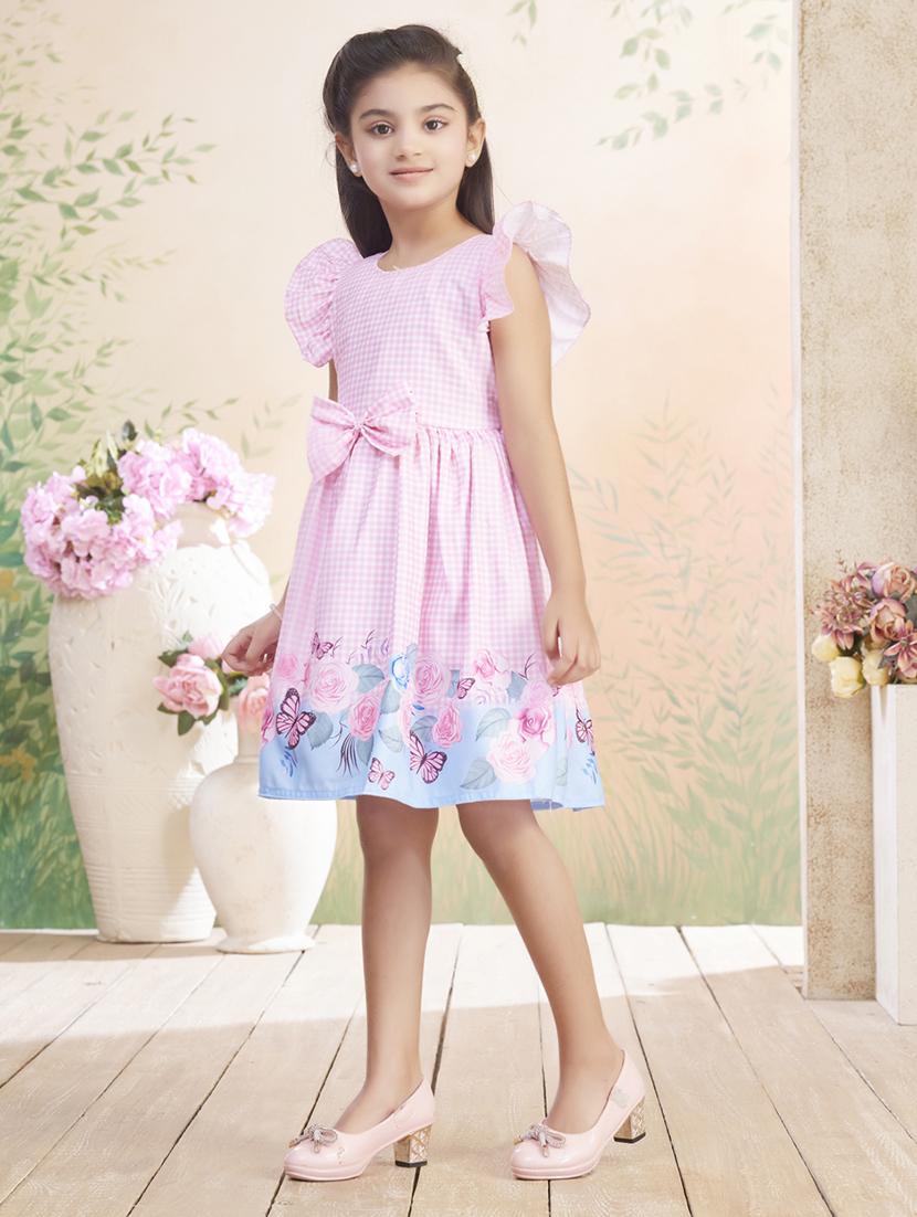 girls checkered ruffle sleeve fit & flare dress - 22026440 - Standard Image - 2