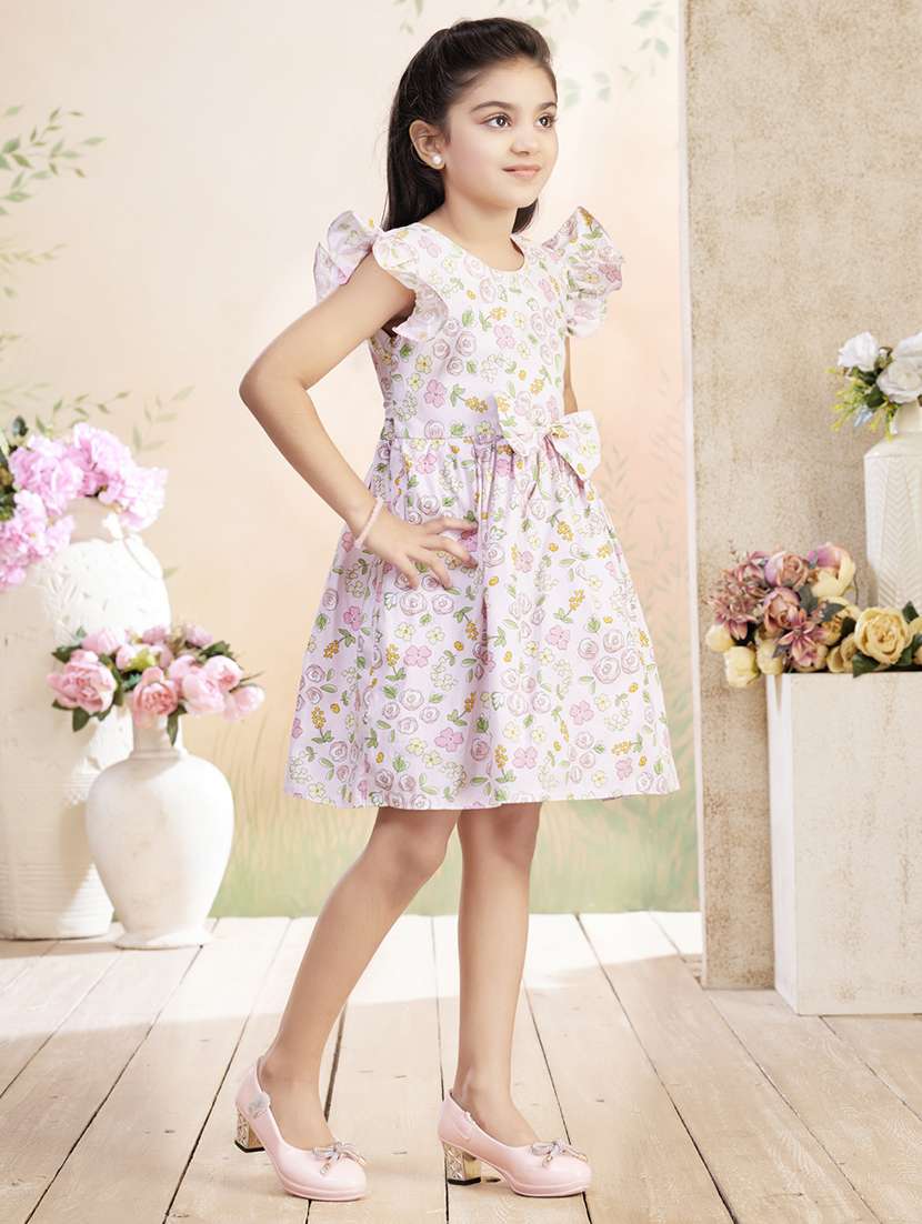 girls printed ruffle sleeve fit & flare dress - 22026442 -  Standard Image - 2