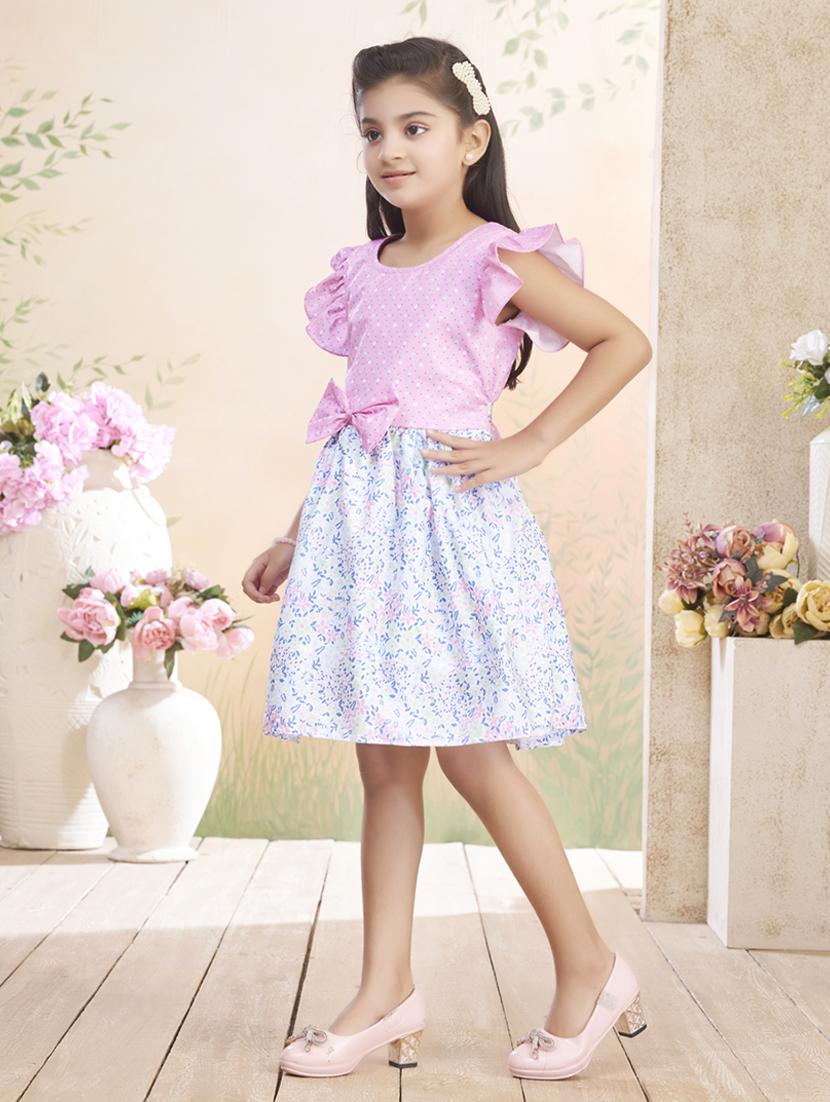 girls printed ruffle sleeve fit & flare dress - 22026446 - Standard Image - 2
