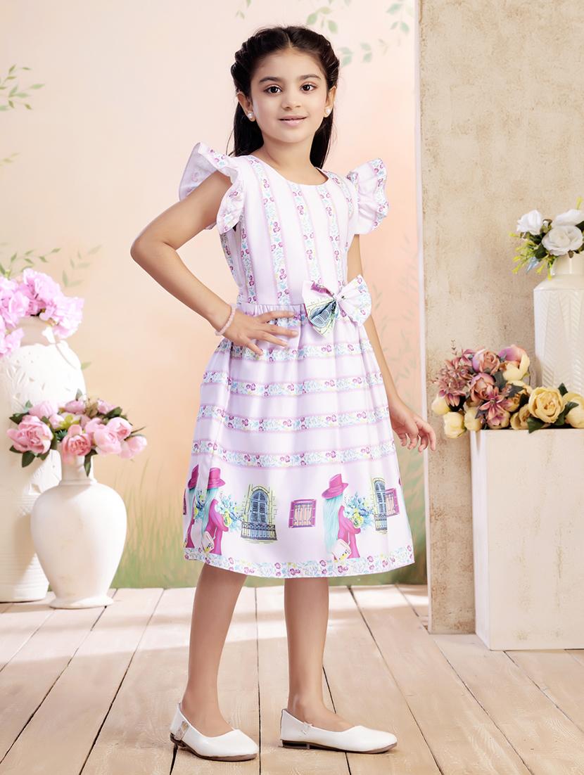 girls printed ruffled sleeve fit & flare dress - 22026447 - Standard Image - 2