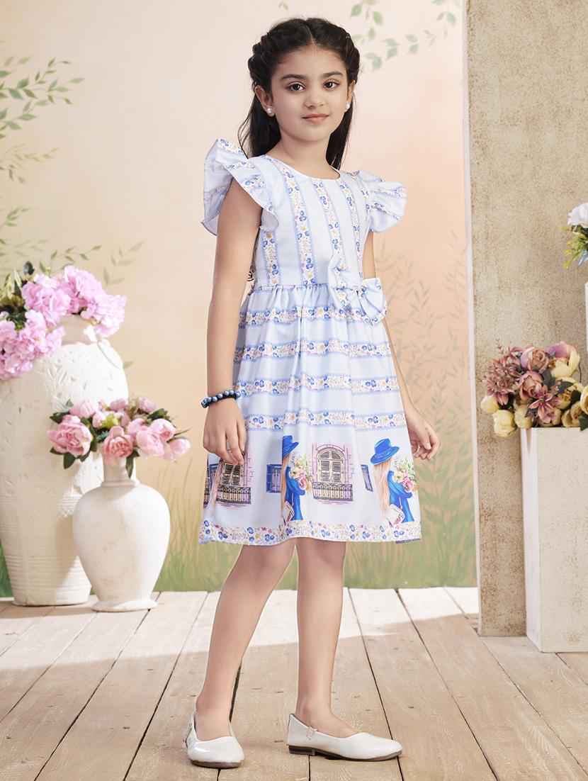 girls printed ruffled sleeve fit & flare dress - 22026448 - Standard Image - 2