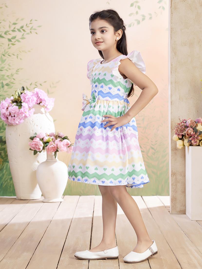 girls printed ruffled sleeve fit & flare dress - 22026449 - Standard Image - 2