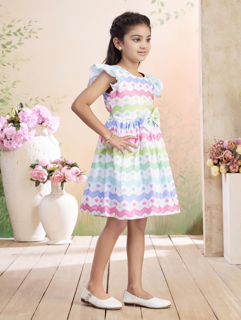 girls printed ruffled sleeve fit & flare dress - 22026450 - Standard Image - 2