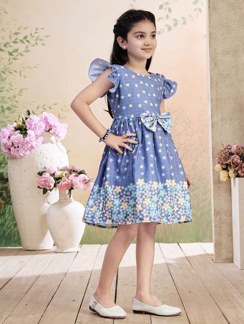 girls printed ruffled sleeve fit & flare dress - 22026452 -  Standard Image - 2