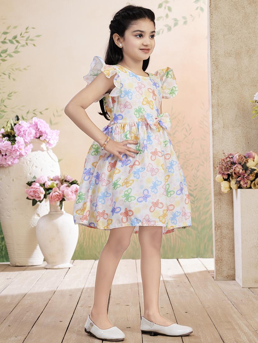 girls printed ruffled sleeve fit & flare dress - 22026454 - Standard Image - 2