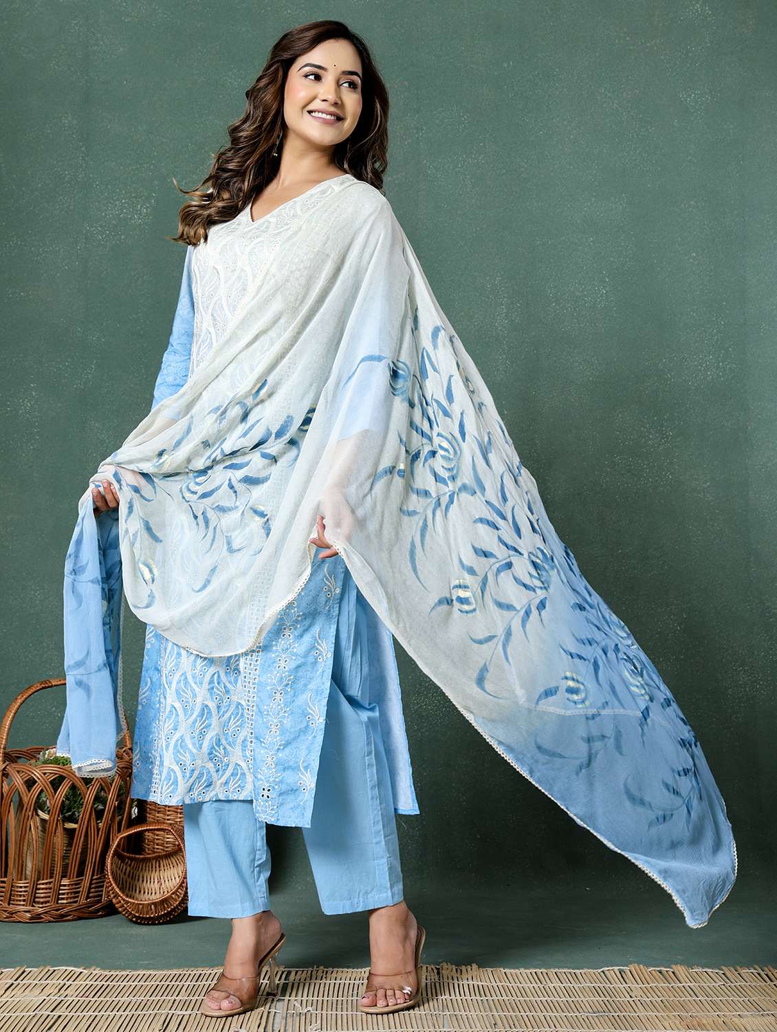 women ombre three quarter sleeve kurta pant with dupatta set - 22026543 -  Standard Image - 2