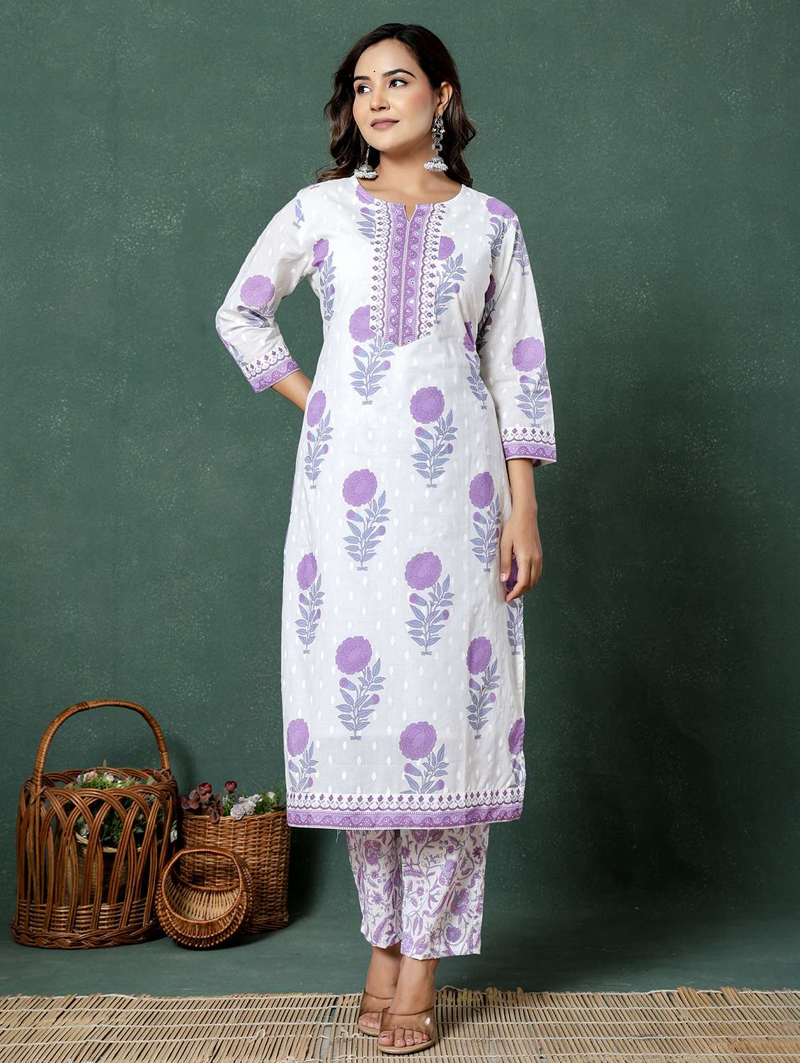 women floral printed three quarter sleeve kurta pant with dupatta set - 22026551 -  Standard Image - 2