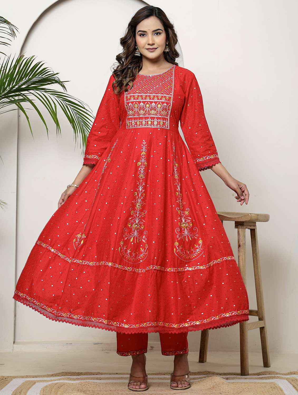 women embroidered three quarter sleeve kurta pant with dupatta set - 22026556 -  Standard Image - 2