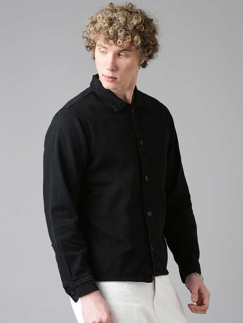 men solid long sleeve regular fit shacket - 22026597 -  Standard Image - 2