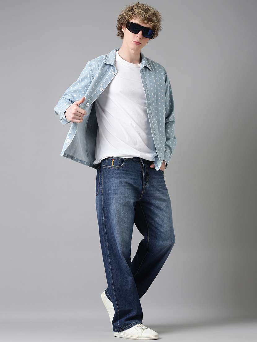 men polka dot long sleeve denim shacket - 22026598 -  Standard Image - 7