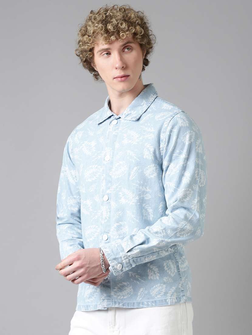 men printed long sleeve denim shacket - 22026599 -  Standard Image - 2