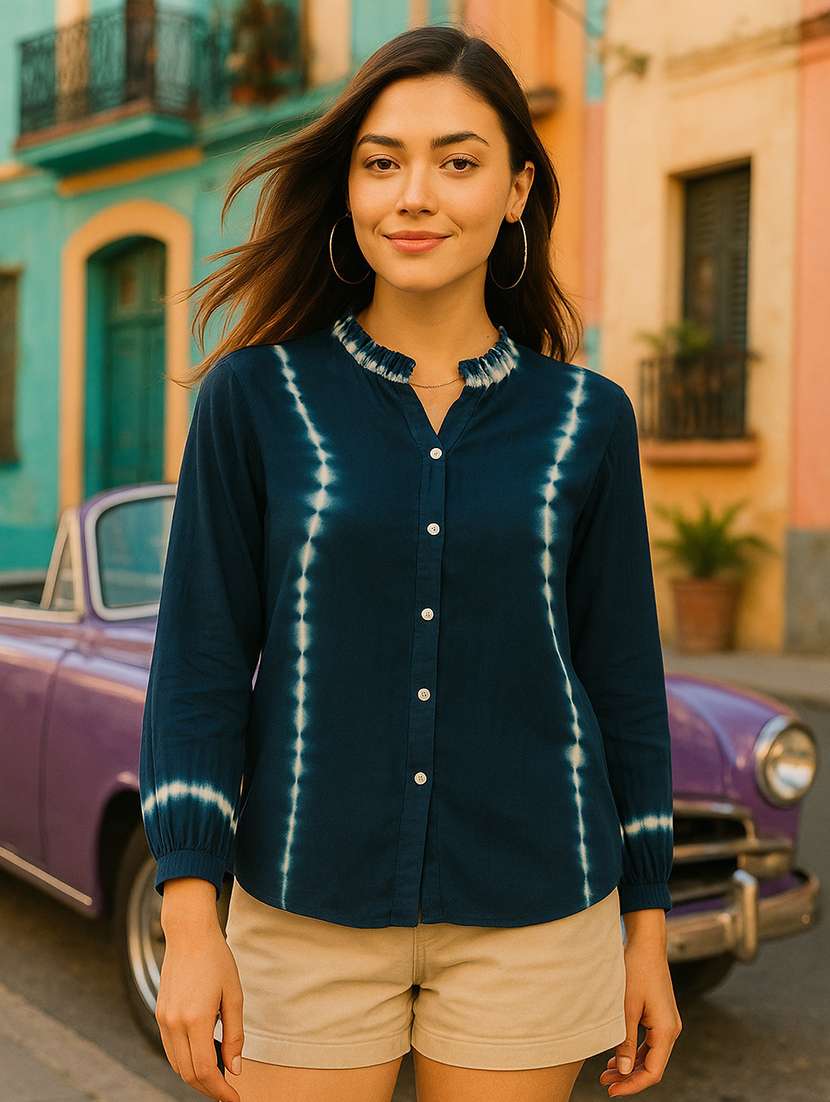 women tie & dye mandarin collar regular fit shirt