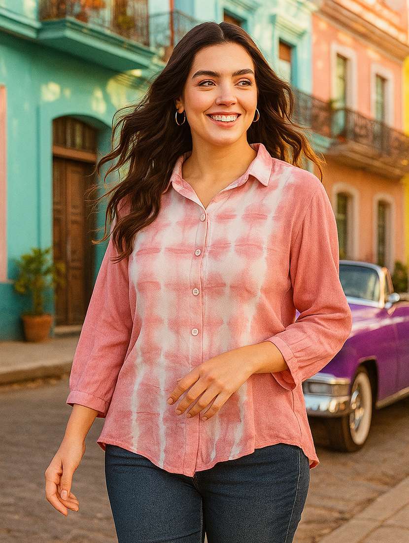 women tie & dye collared regular fit shirt