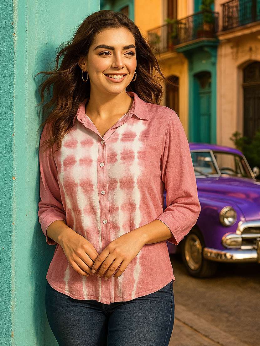 women tie & dye collared regular fit shirt - 22026615 -  Standard Image - 2