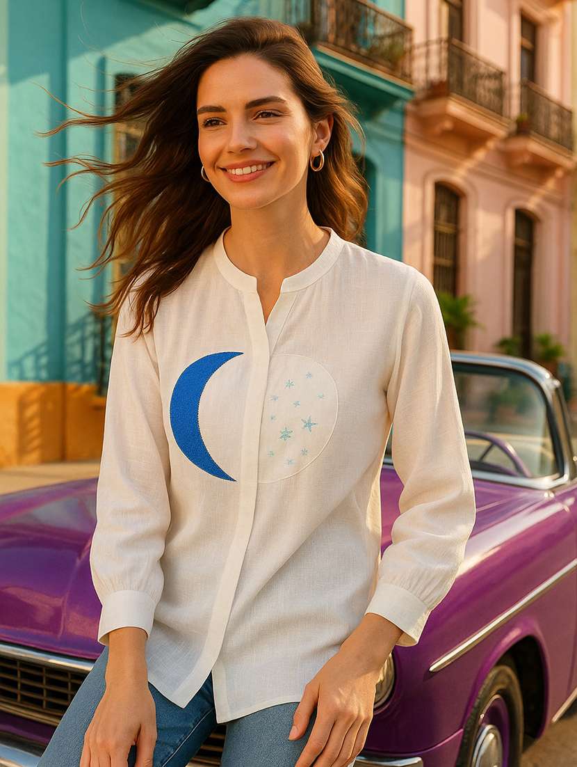 women embroidered mandarin collar regular fit shirt - 22026617 -  Standard Image - 2