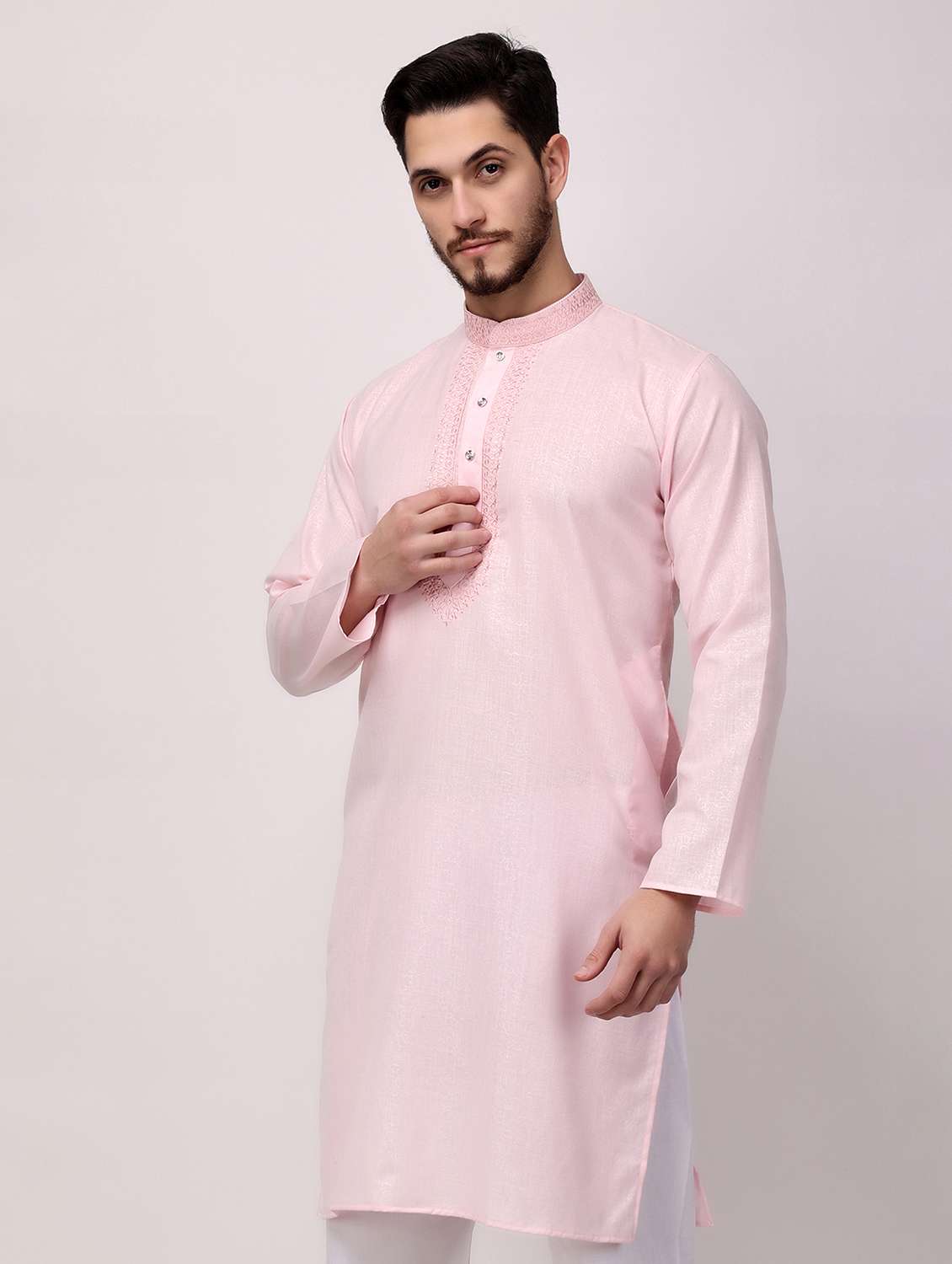 men solid mandarin neck long kurta - 22026639 -  Standard Image - 2
