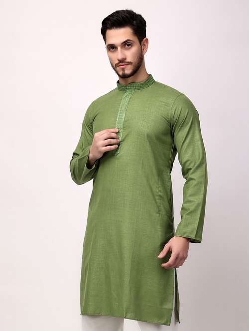 men solid mandarin neck long kurta - 22026643 - Standard Image - 0