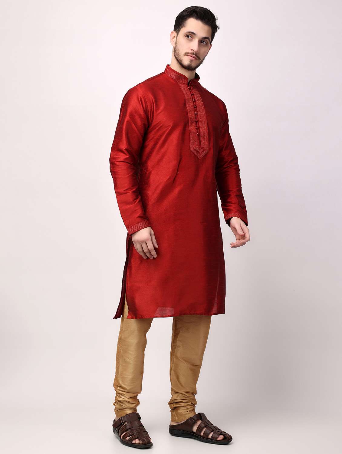 men mandarin neck kurta pyjama ethnic wear set - 22026658 - Standard Image - 2
