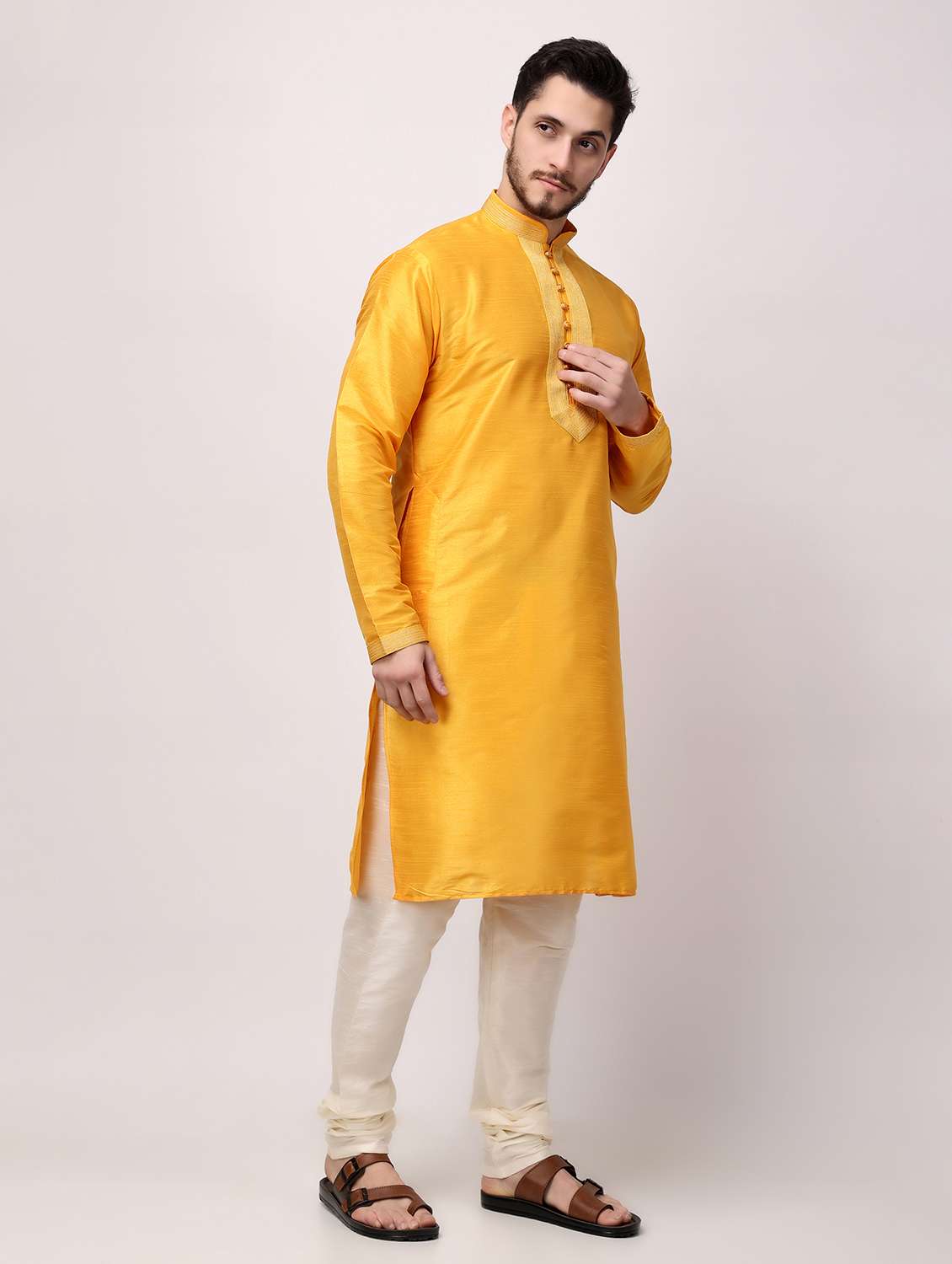 men mandarin neck kurta pyjama ethnic wear set - 22026659 - Standard Image - 2