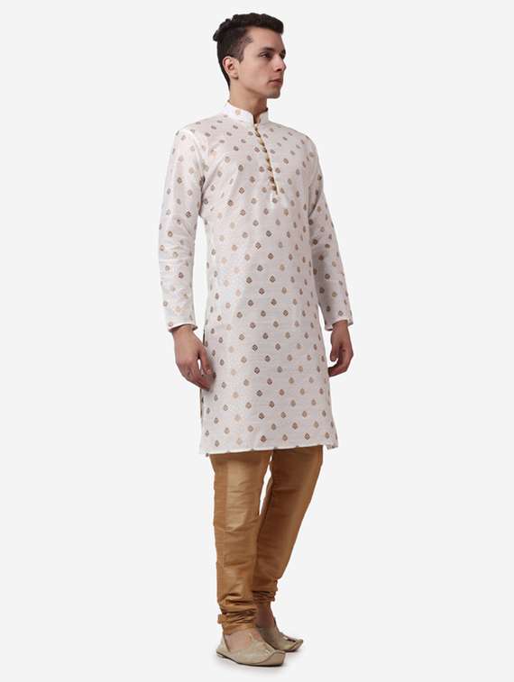 men mandarin neck kurta churidar ethnic wear set - 22026660 - Standard Image - 2