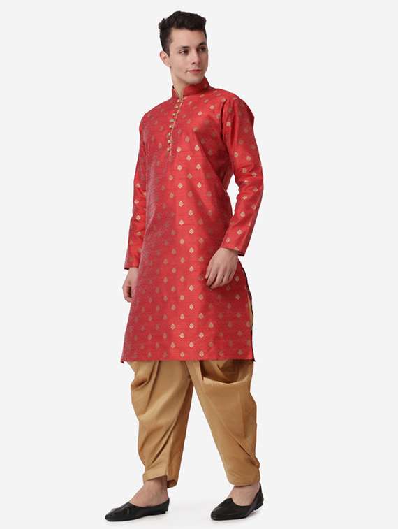 men self design mandarin neck dhoti kurta ethnic wear set - 22026699 -  Standard Image - 2