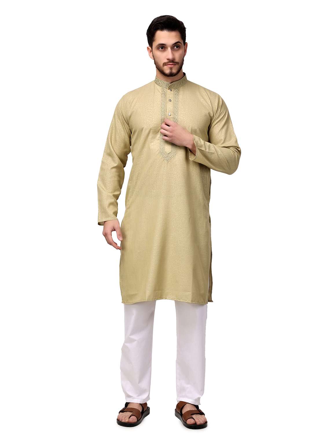 men solid mandarin neck kurta pyjama ethnic wear set - 22026709 - Standard Image - 2