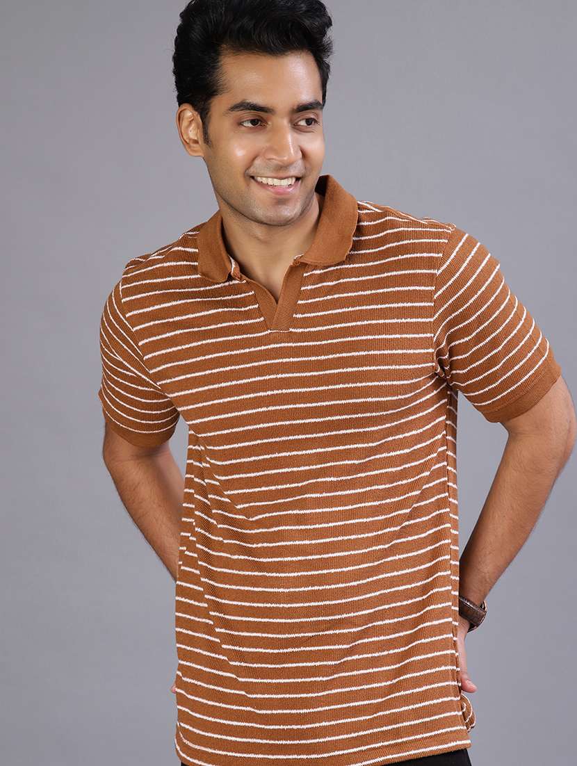 men striped short sleeve regular fit polo t-shirt