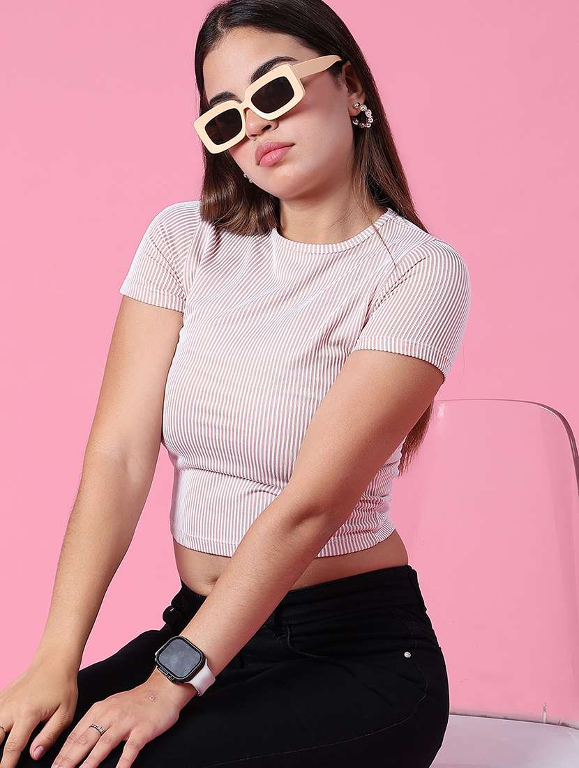 women solid short sleeve crop t-shirt