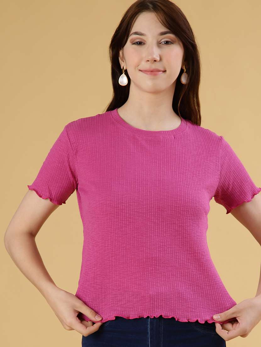 women solid short sleeve regular fit t-shirt