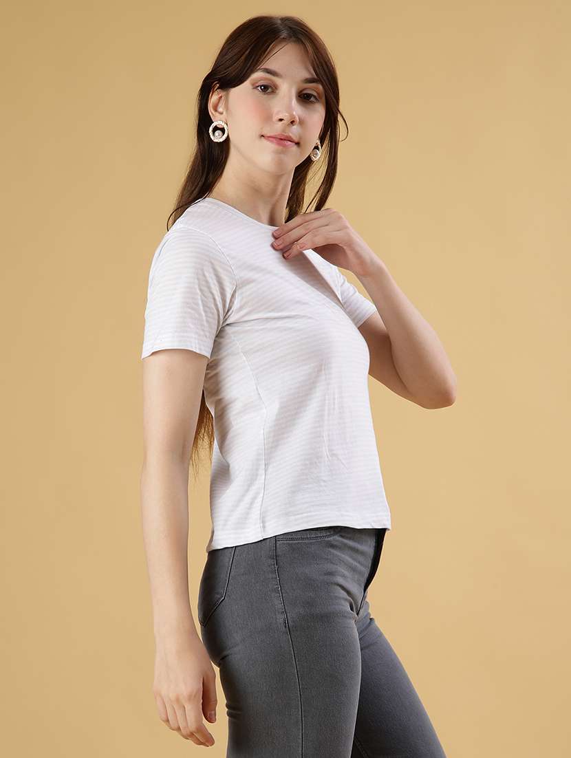 women striped short sleeve regular fit t-shirt - 22027035 -  Standard Image - 2