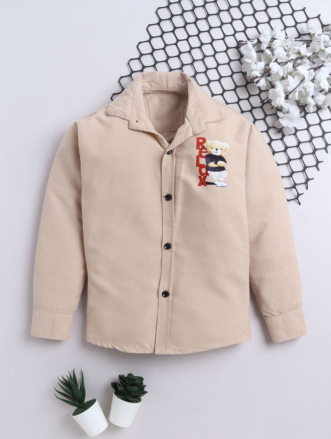 boys solid collared long sleeve shirt