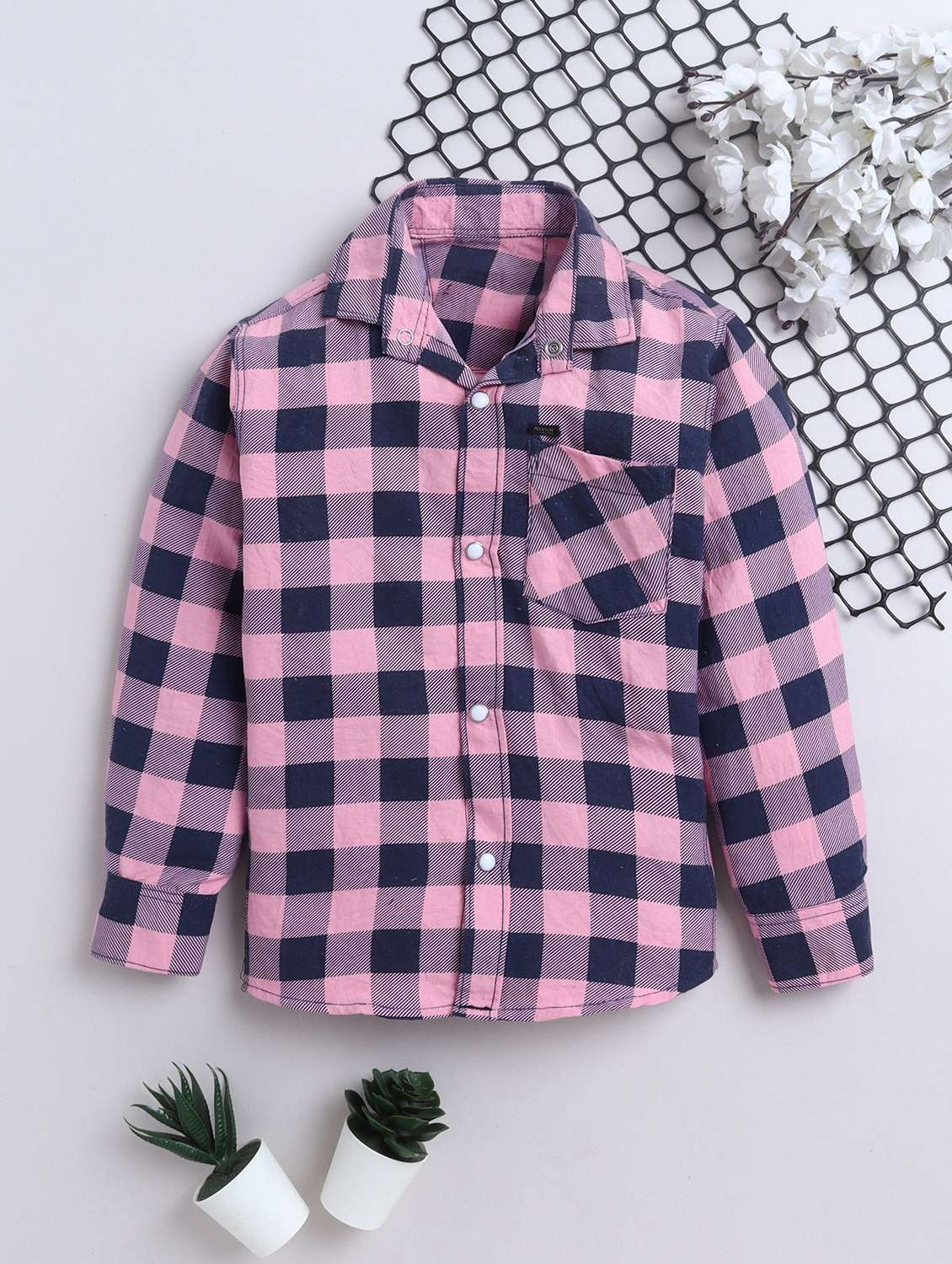 boys checkered collared long sleeve shirt