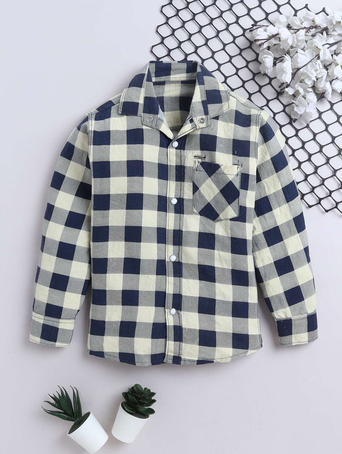 boys checkered collared long sleeve shirt