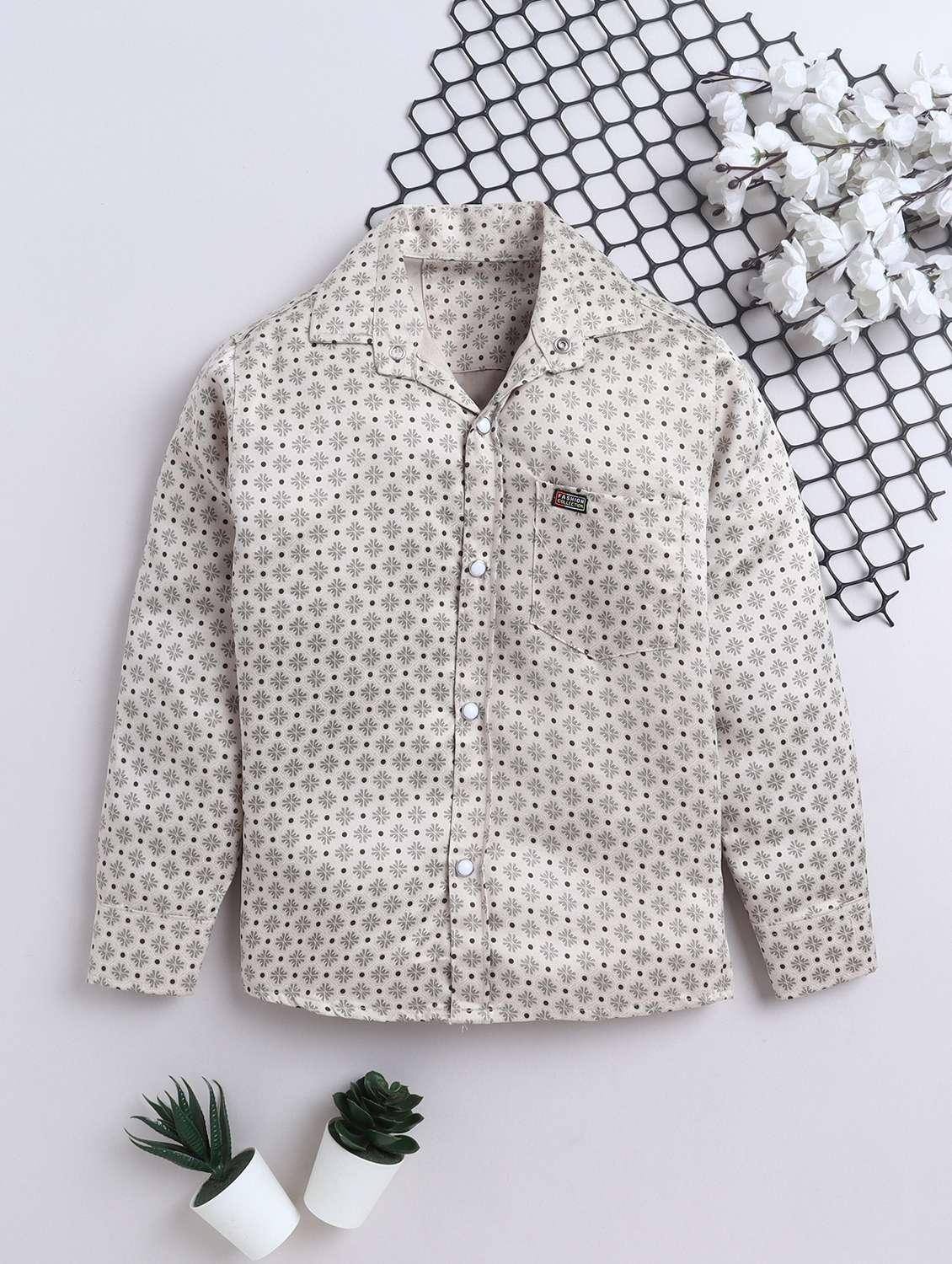 boys printed collared long sleeve shirt