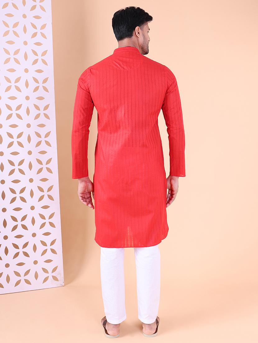men striped mandarin neck kurta pyjama ethnic wear set - 22027375 - Standard Image - 2