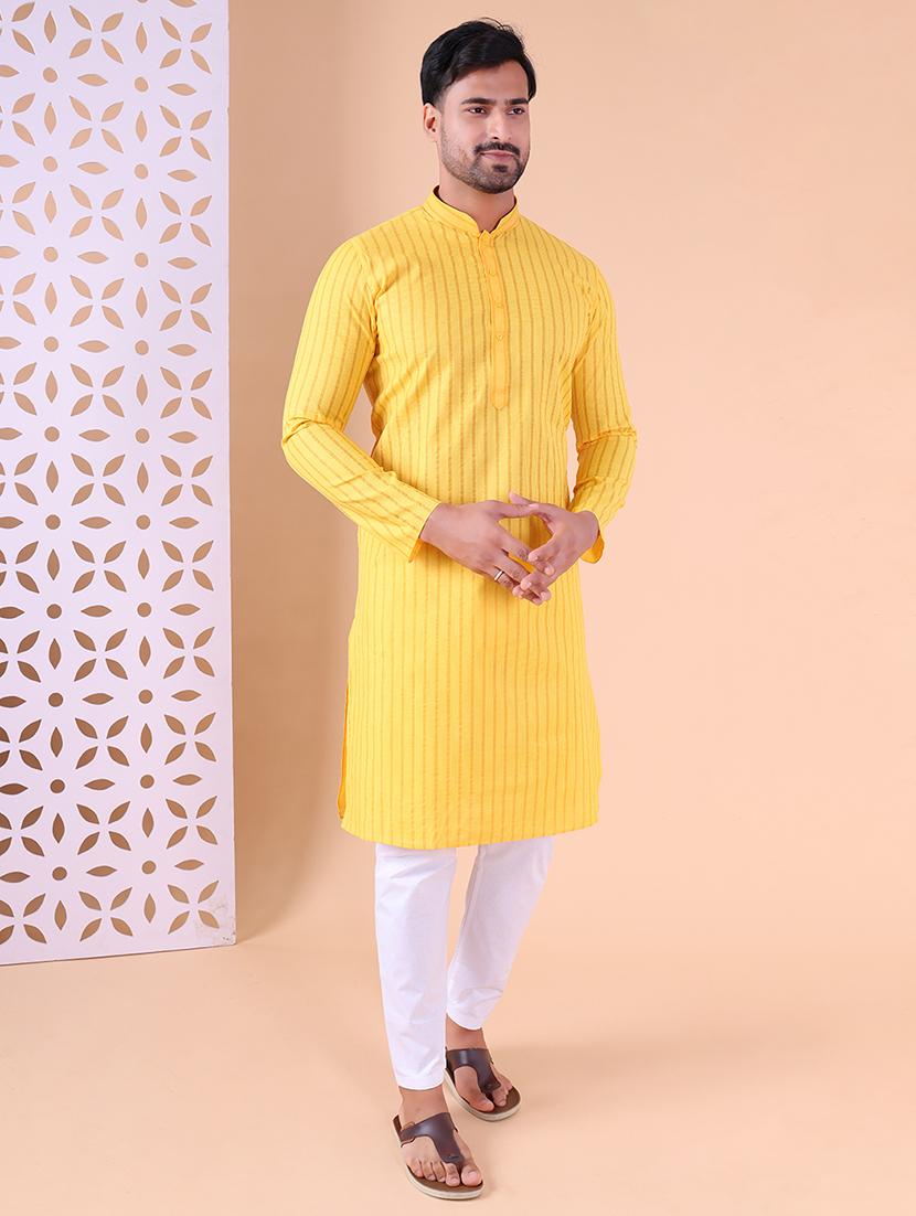men striped mandarin neck kurta pyjama ethnic wear set - 22027377 - Standard Image - 2
