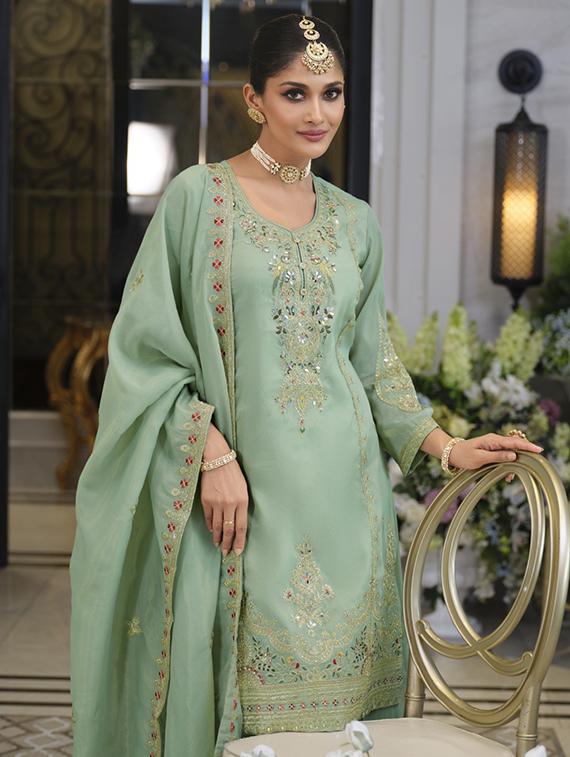 women embroidered long sleeve kurta sharara with dupatta set - 22027407 - Standard Image - 2