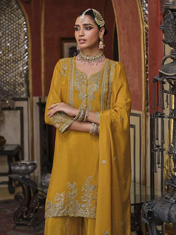 women embroidered three quarter sleeve kurta sharara with dupatta set - 22027408 - Standard Image - 2