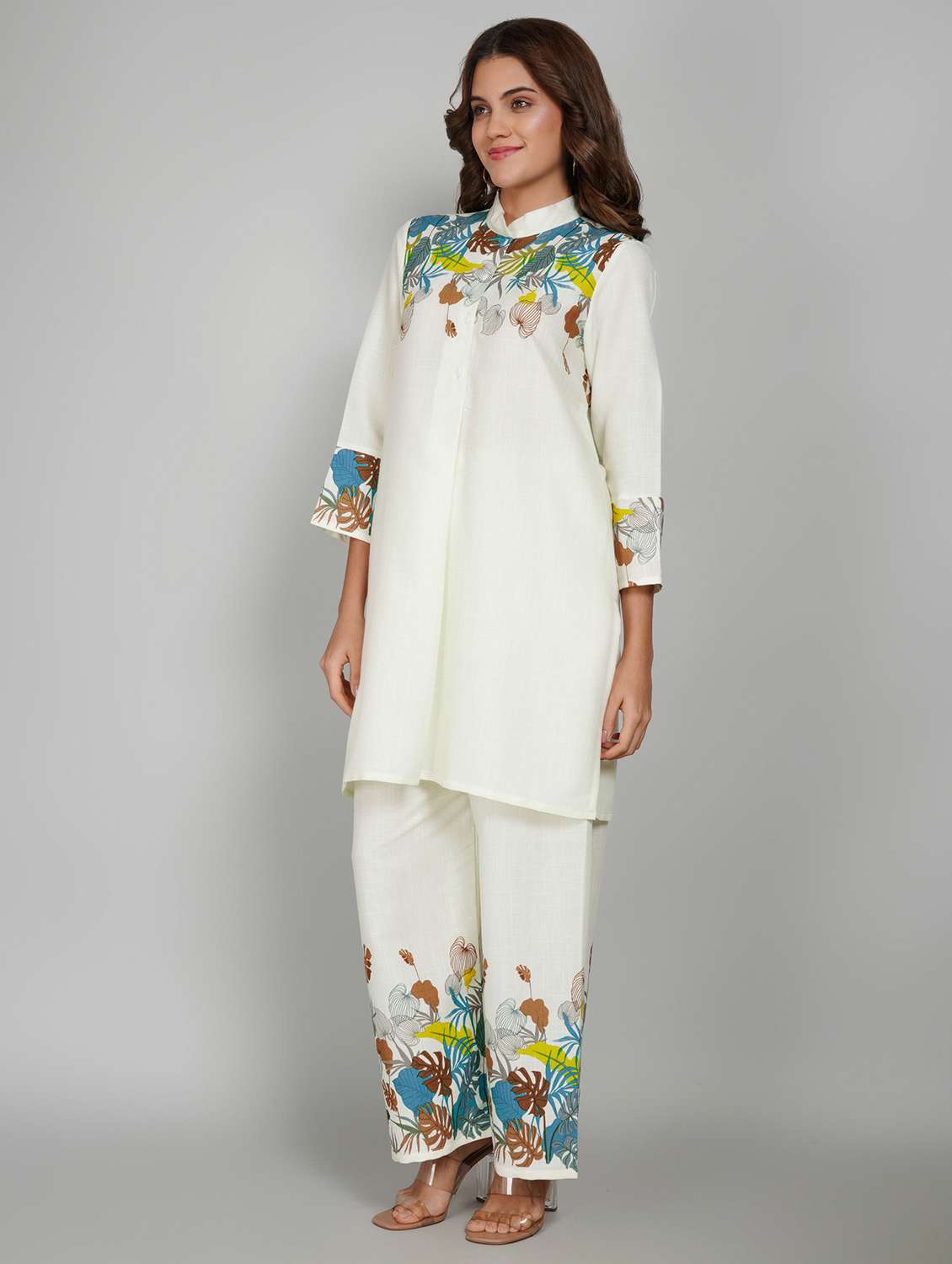 women printed three quarter sleeve ethnic co-ord set - 22027443 - Standard Image - 2