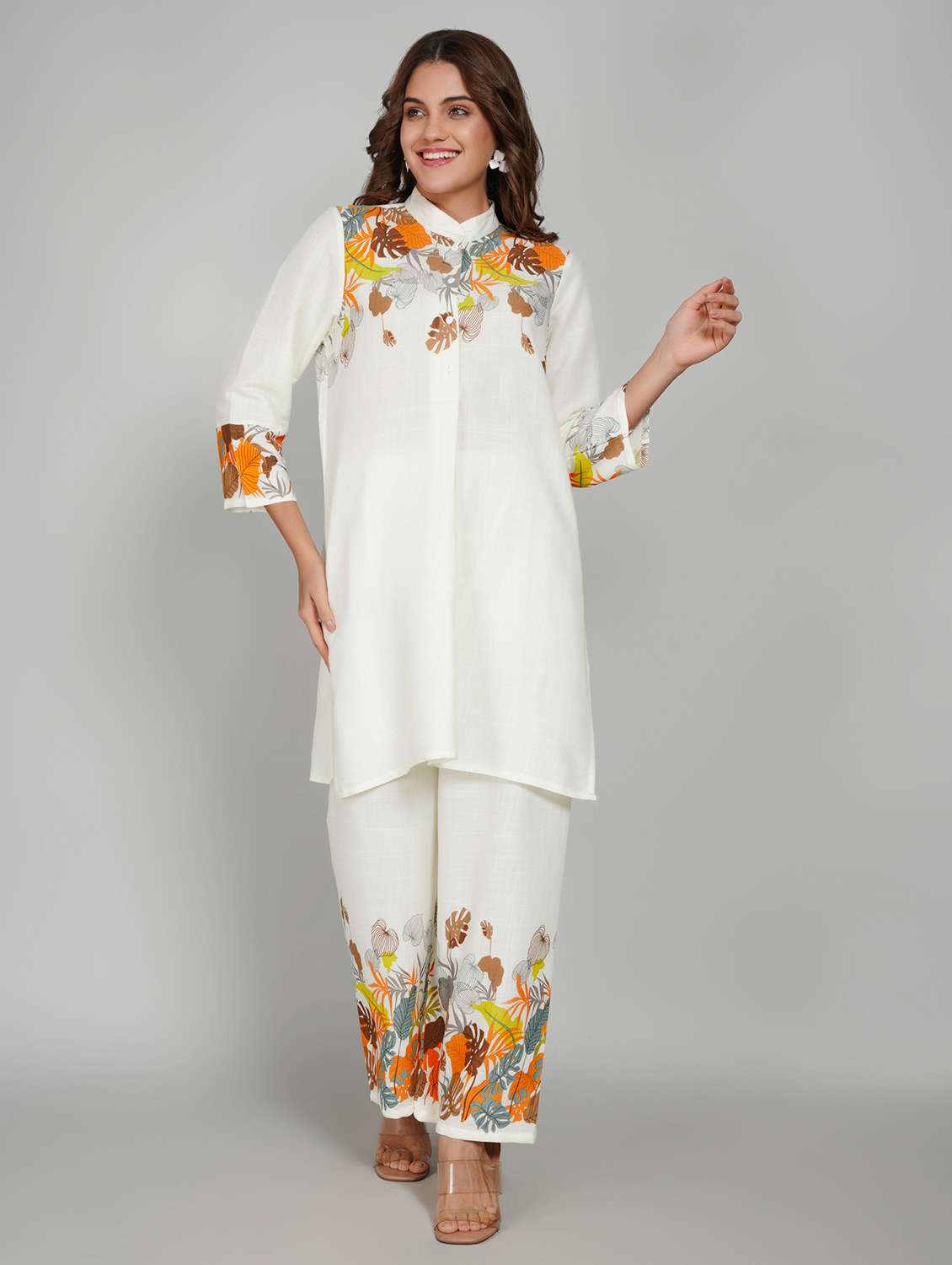 women printed three quarter sleeve ethnic co-ord set - 22027445 - Standard Image - 2