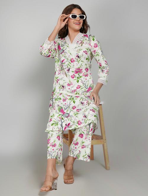 women floral printed three quarter sleeve kurta pant set - 22027447 -  Standard Image - 0