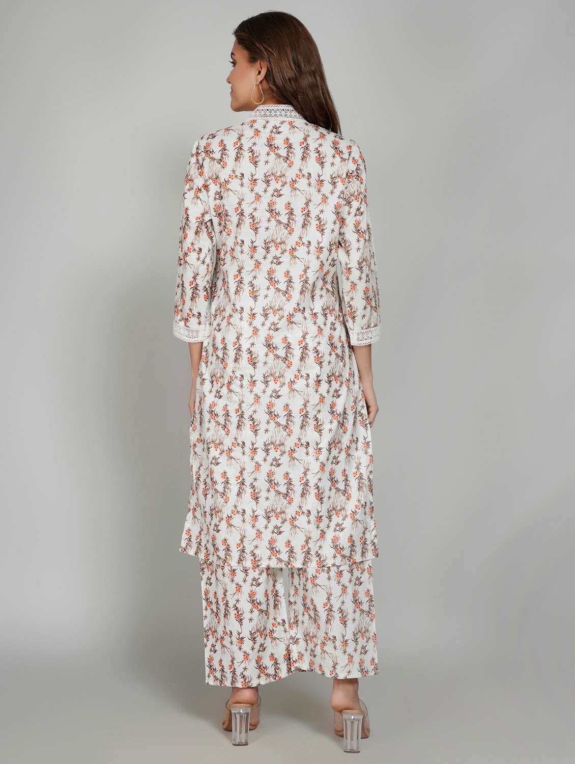women floral printed three quarter sleeve kurta pant set - 22027448 - Standard Image - 2