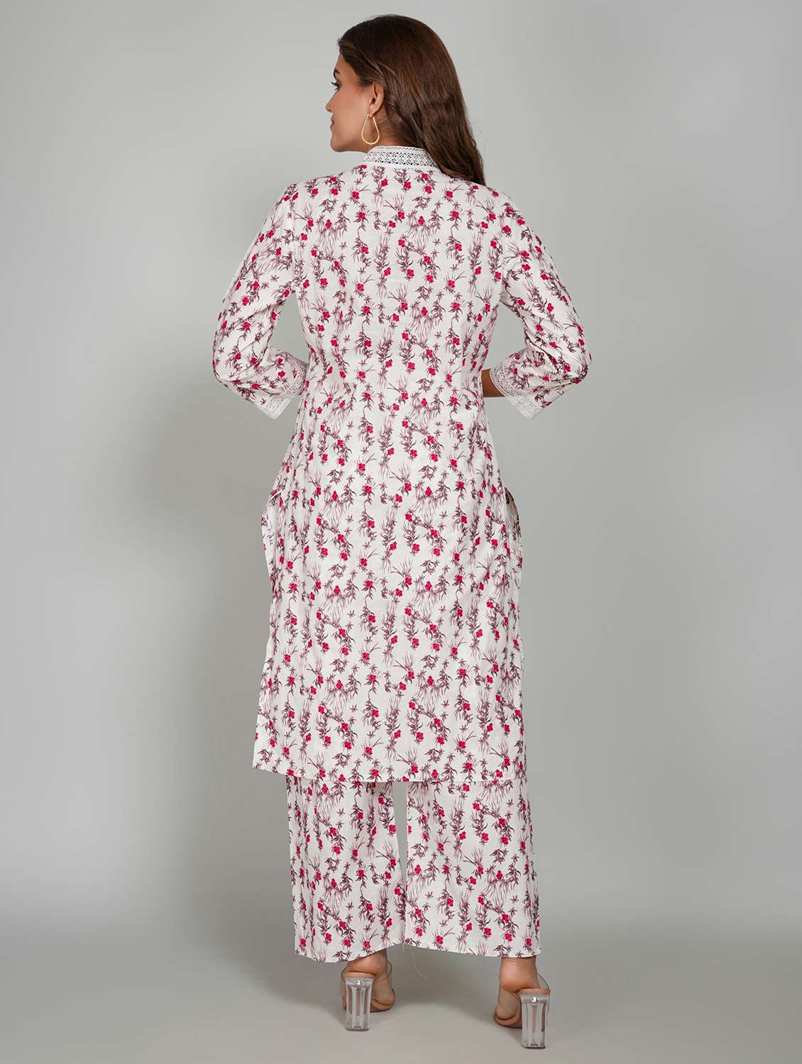 women floral printed three quarter sleeve kurta pant set - 22027449 - Standard Image - 2
