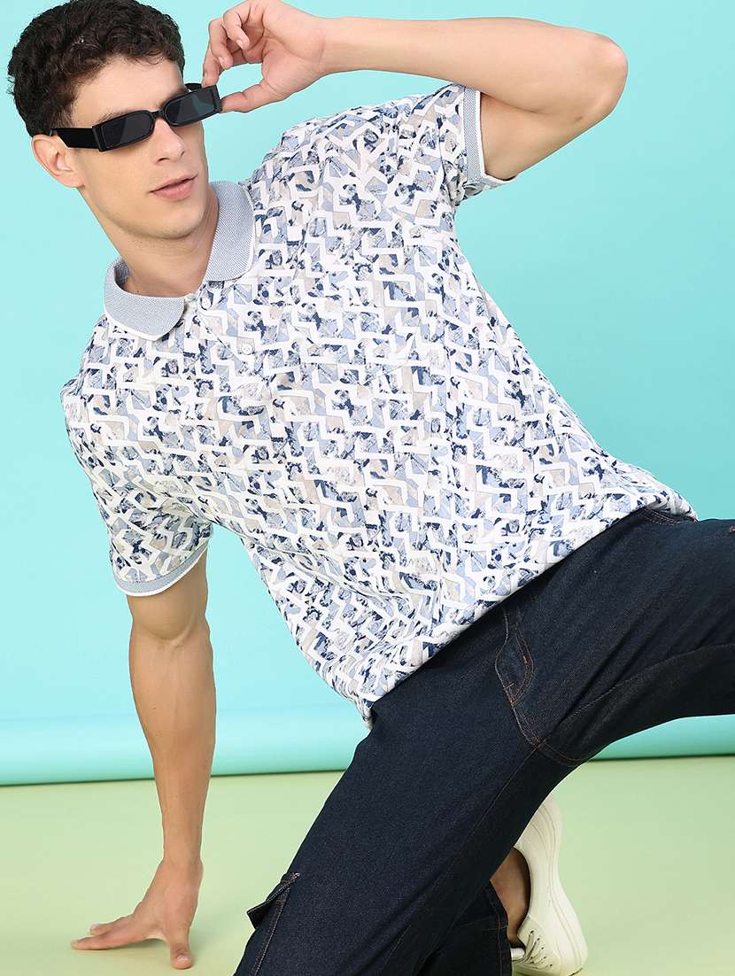 men printed short sleeve regular fit polo t-shirt